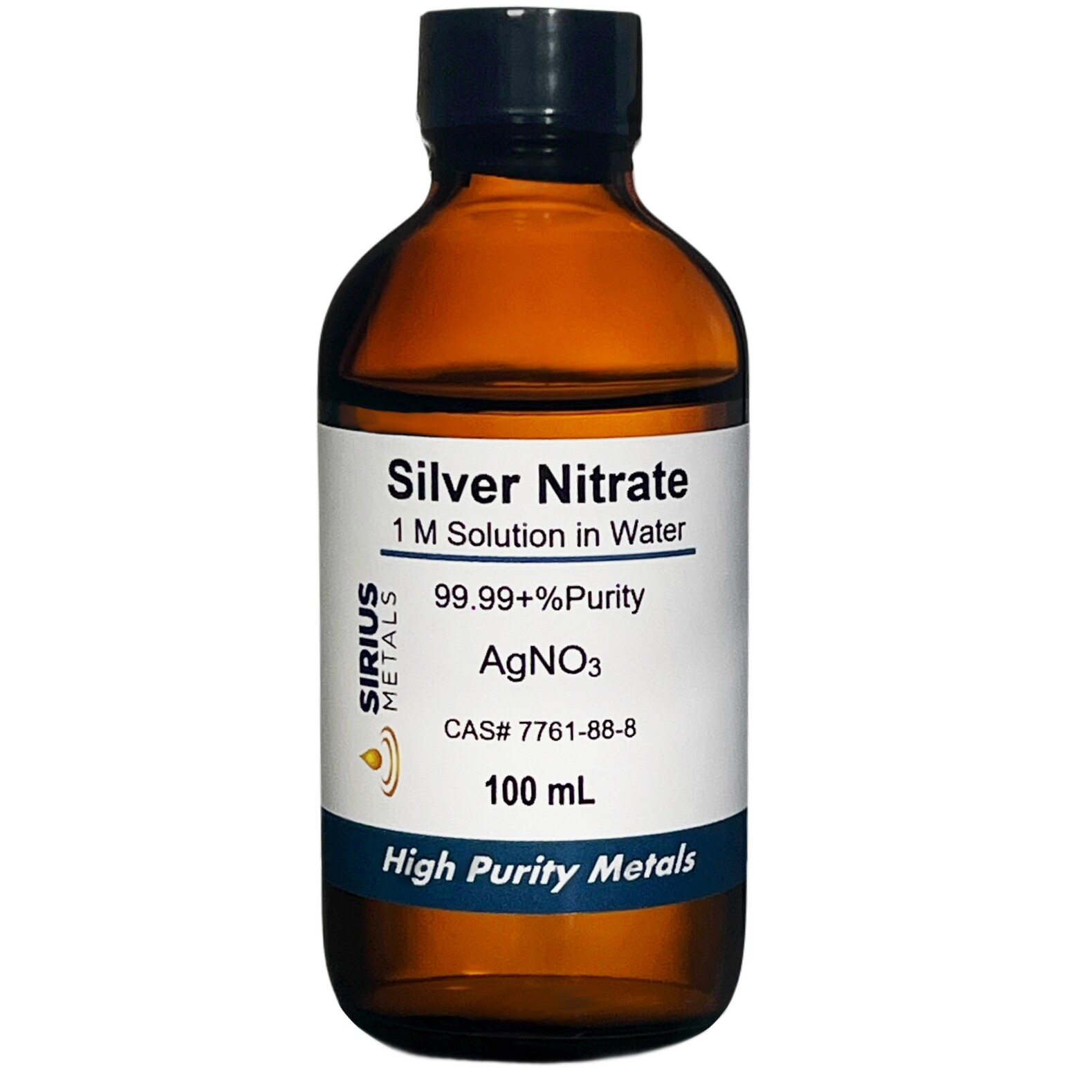 Silver Nitrate Solution (CAS# 7761-88-8) - 1 Molar as AgNO3 in water - 100 mL