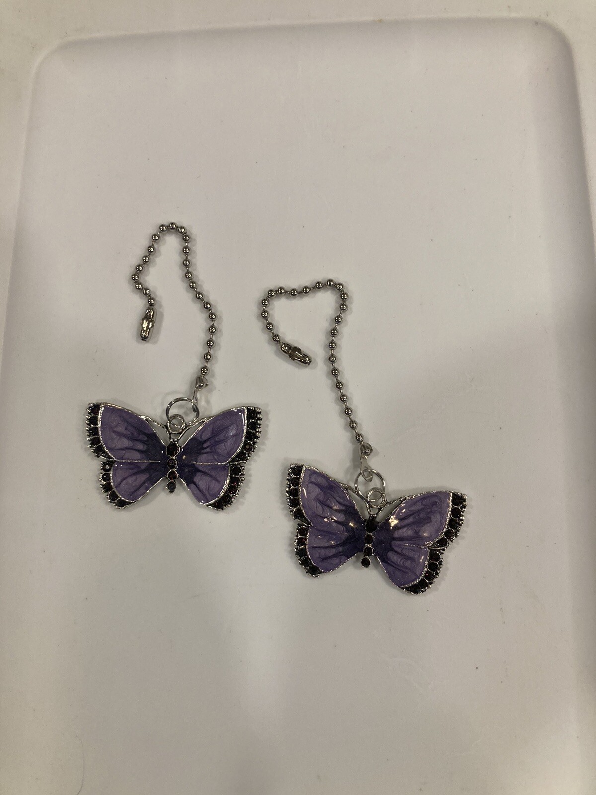 RETRO PURPLE BUTTERFLIES BUTTERFLY SILVER CEILING FAN LIGHT SWITCH PULL LG PAIR