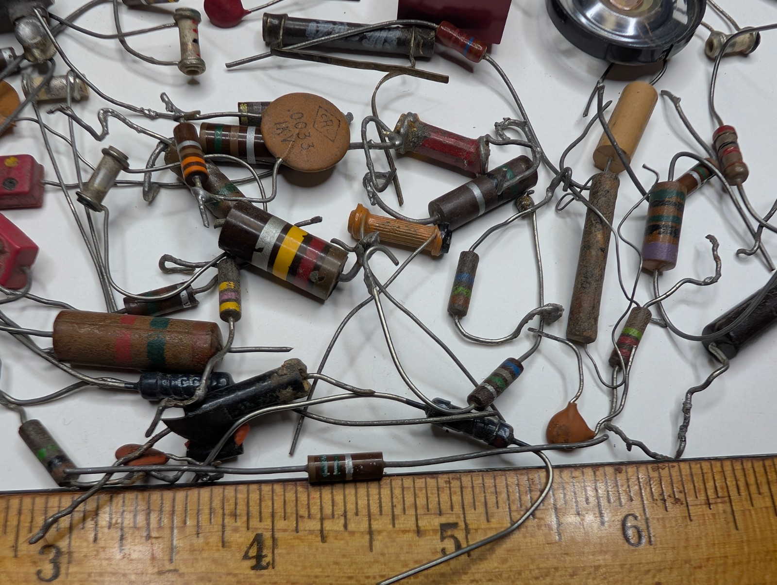 x60 LOT Mixed Vtg Electronic Components Resistors Capacitors Radio Repair Parts