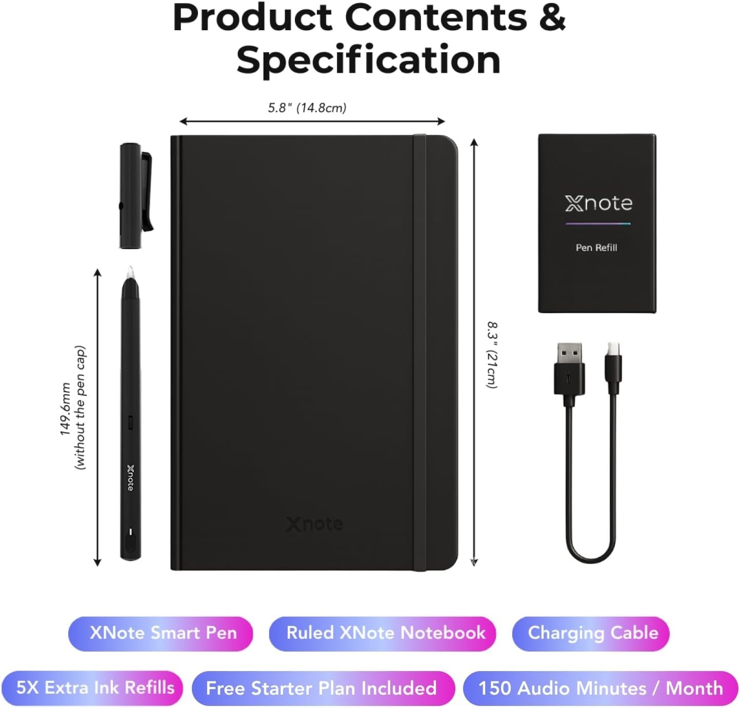 XNote Smart Pen Notebook AI Digital Writing Bluetooth Sync 5 Refills Set NWP-F55