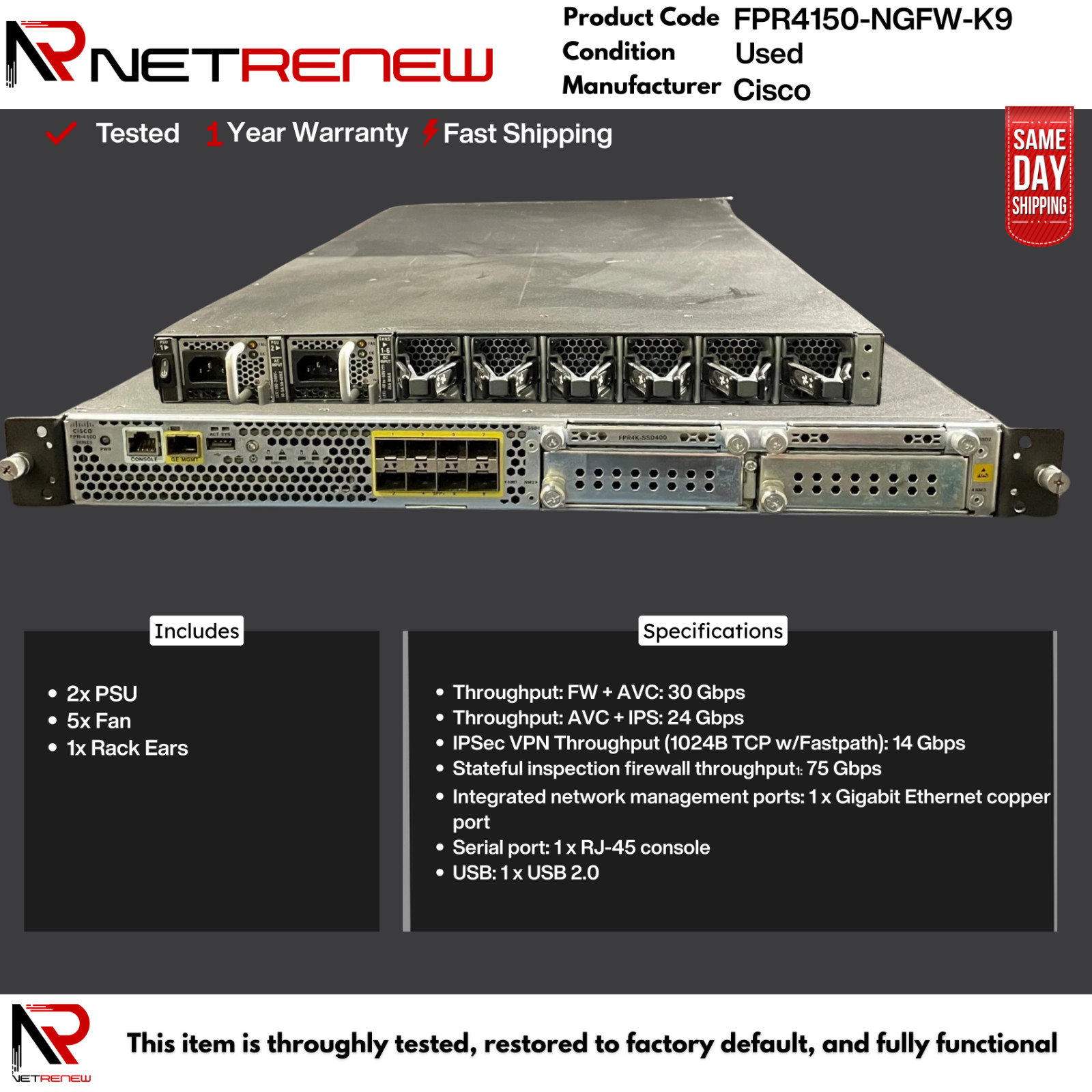 Cisco  FPR4150-NGFW-K9 FPR4000 Series  Security Appliance