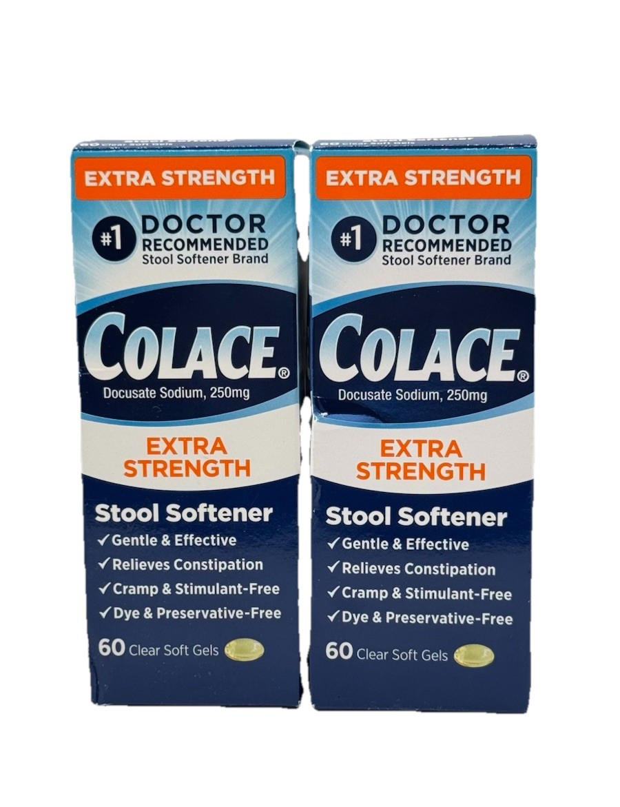 Colace Extra Strength  Stool Softener 250 mg 60 Soft Gels Exp 02/27 Lot2 Box Dam