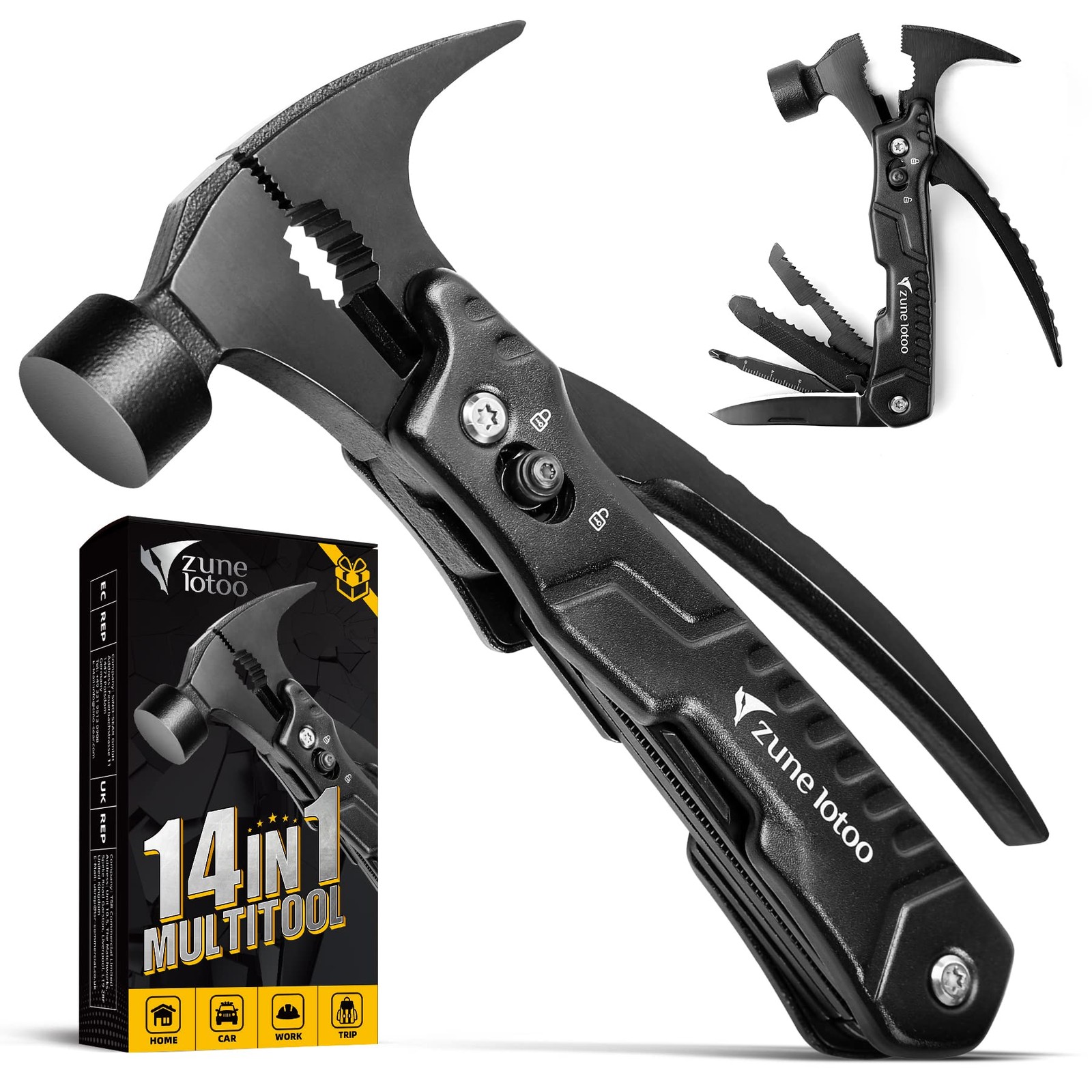 Zune Lotoo 14 in 1 Pocket Hmamer Multitool Gifts for Men Black