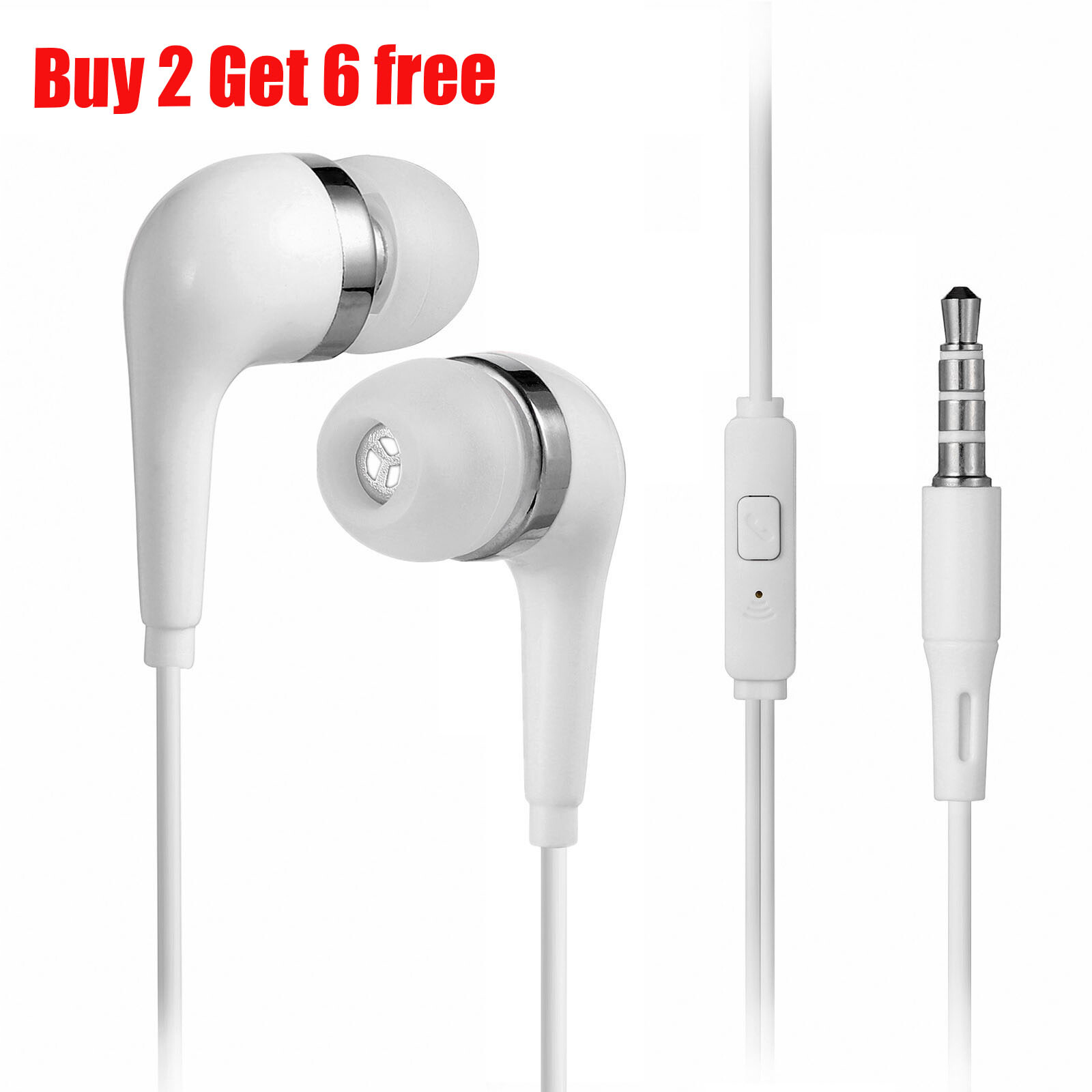 Wired In-Ear Earphones Earbuds Headphones with Mic for Android Samsung PC White