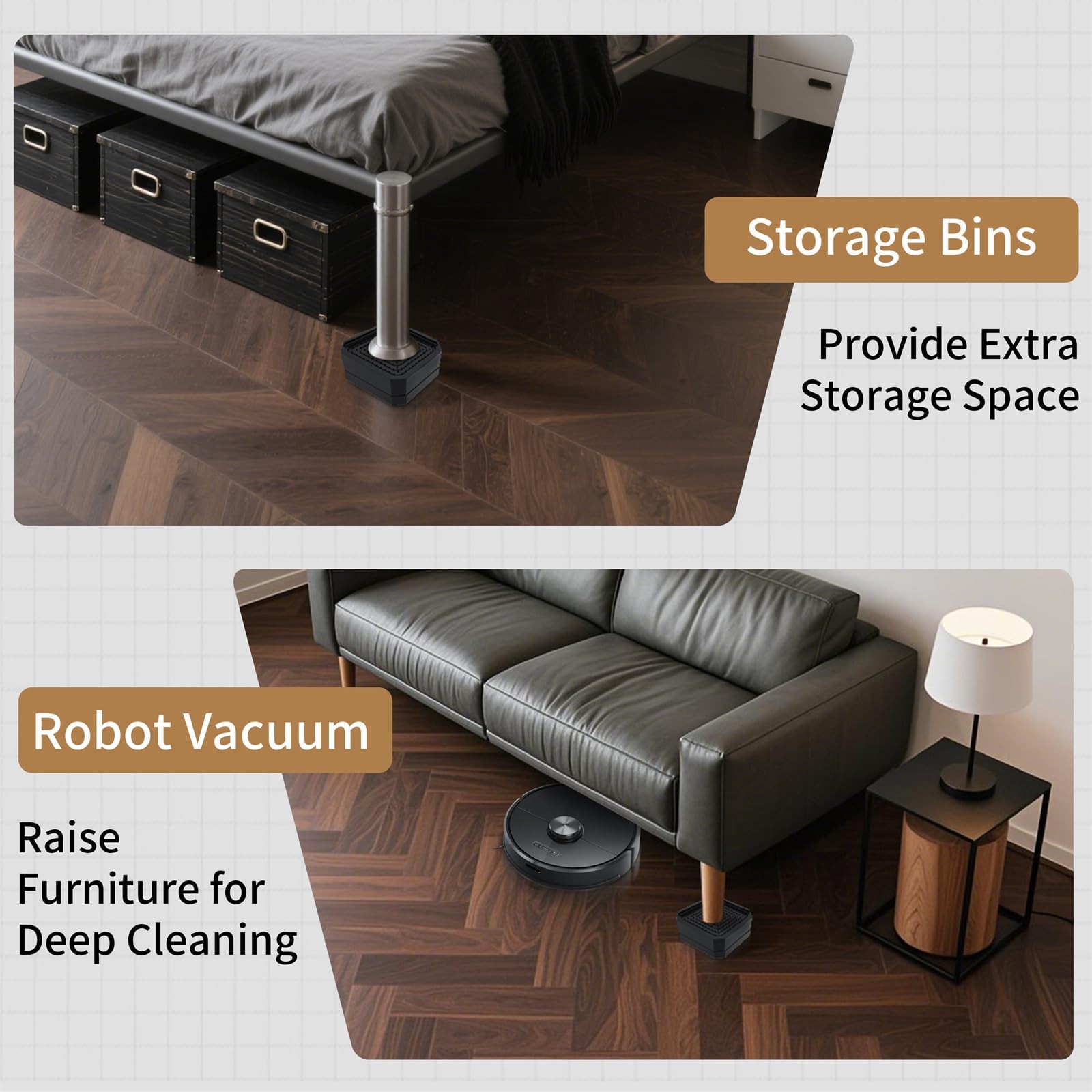 4 Pack Bed Risers Heavy Duty, Adjustable Furniture Risers for Bed Couch Sofa ...