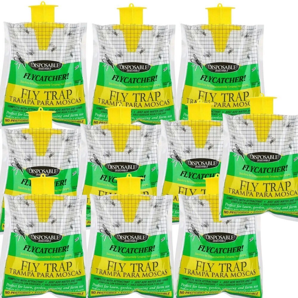 10 Pack Outdoor Fly Traps, Disposable Non Toxic Hanging Catcher Killer Large Bag
