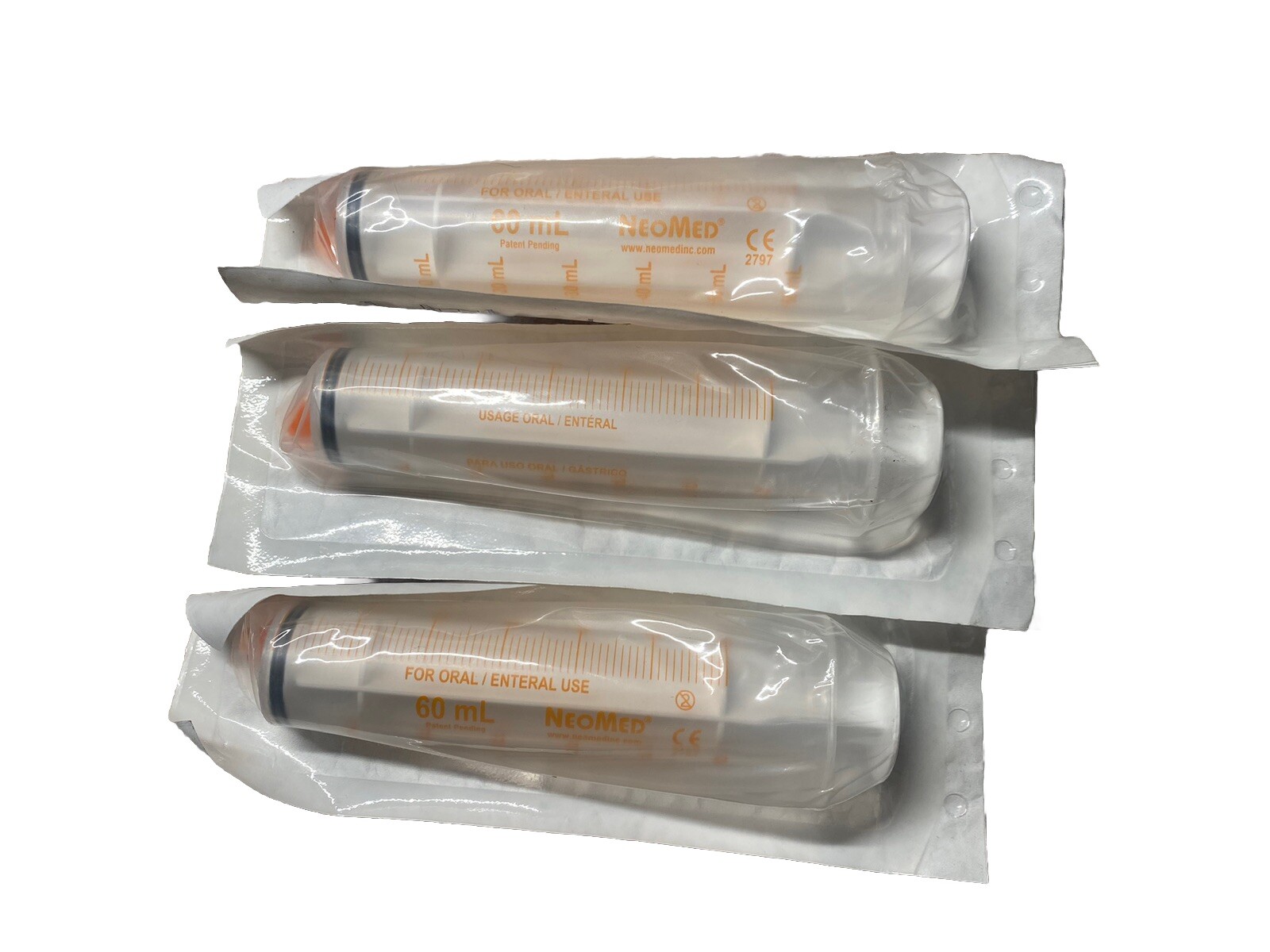 NeoMed 60mL 60cc Oral Dose Syringe Dispenser Orange 3-PK PNM-NM-S60NC
