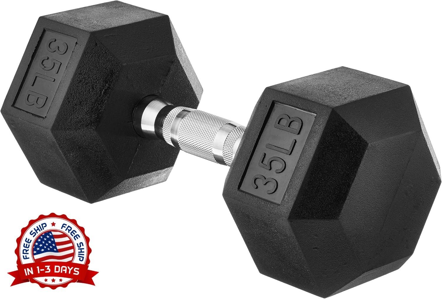 Mancuerna hexagonal de goma con agarre antideslizante, 35 libras (Negro) NEW US