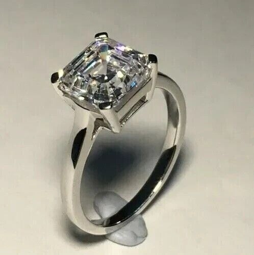 3.20 Ct Asscher Cut Diamond Lab-Created Engagement Ring 925 Sterling Silver