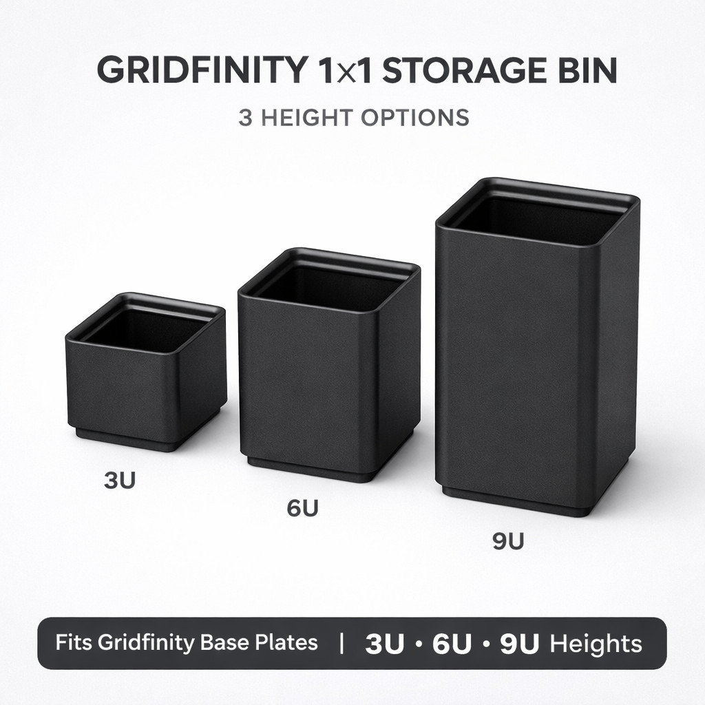 Gridfinity 1×1 Bin Modular Drawer Storage | 3U 6U 9U | Fits Standard Base Plates