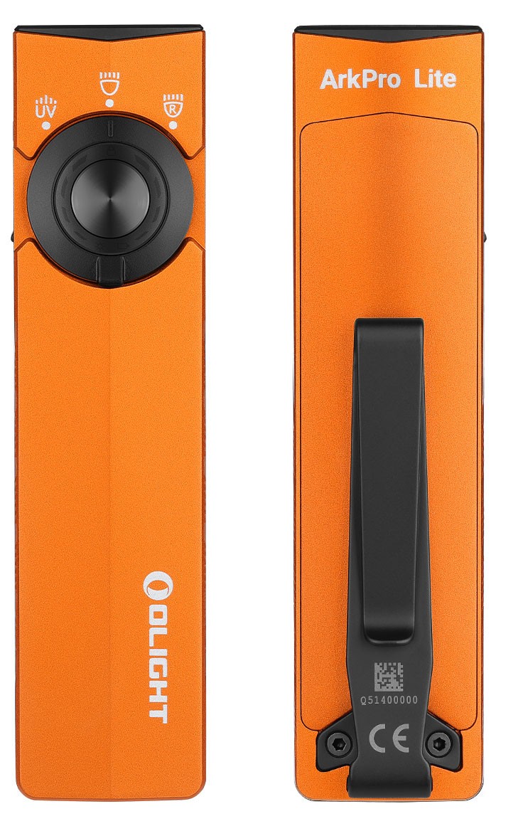 Olight ArkPro Lite Orange 3-in-1 Flashlight, 1200 Lumes White, 40 Lum Red, & UV