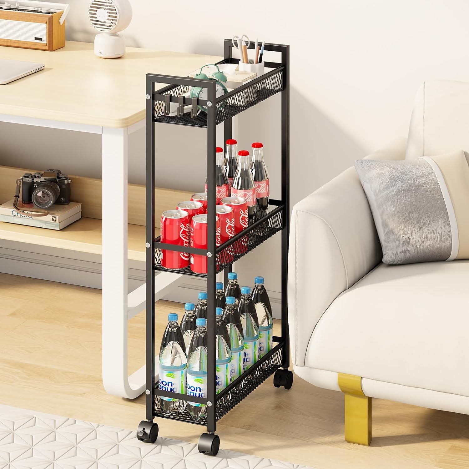 Slim 3-Tier Metal Rolling Cart, Black - Kitchen/Bath/Laundry Storage