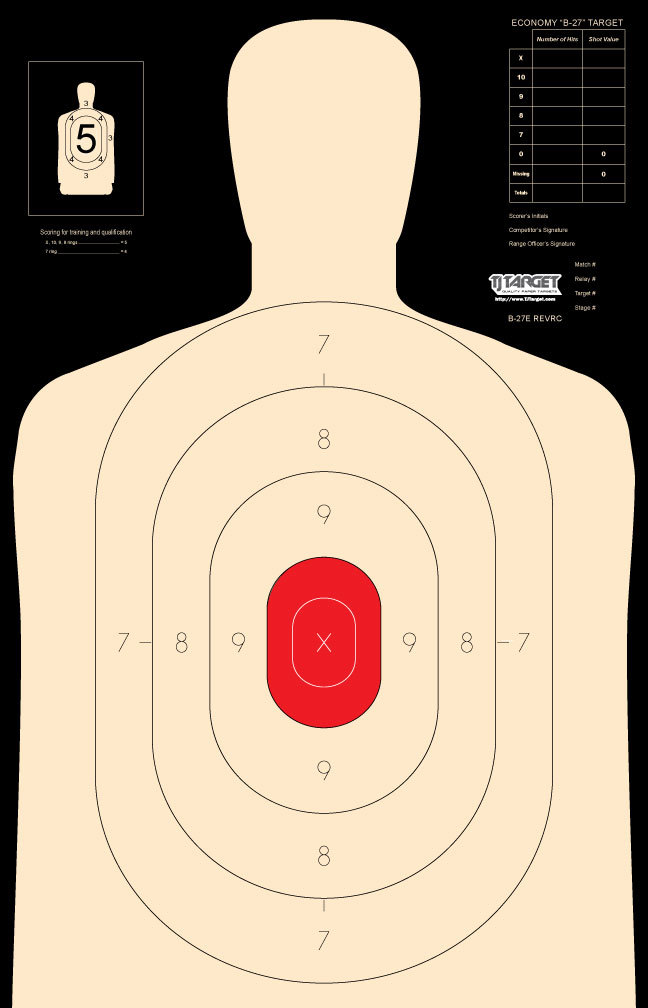 B-27E Shooting Targets (Qty - 50 reverse with reverse Silhouette with red ctr