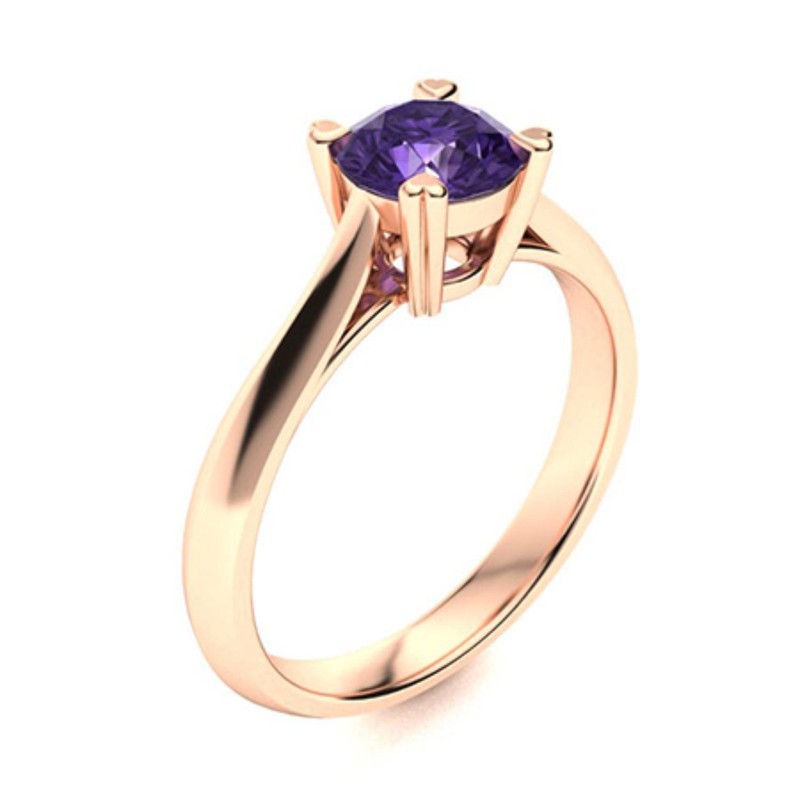 Crown Chakra Round Amethyst Gemstone 925 Silver Boho Solitaire Ring Jewelry