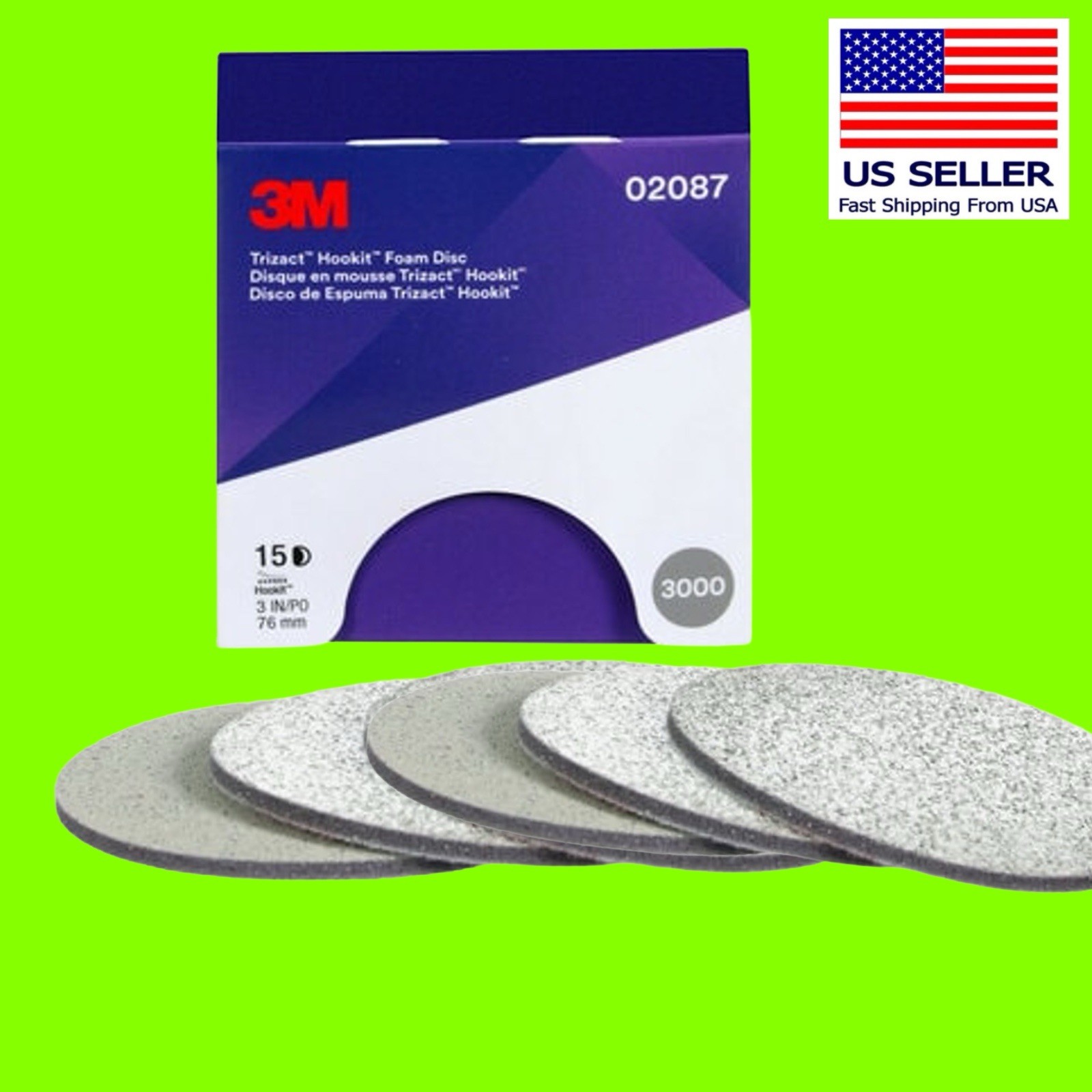 3M 02087 Trizact Abrasive P3000 Grit 3" 76mm Hookit Sandpaper Foam (5 Discs) 💥