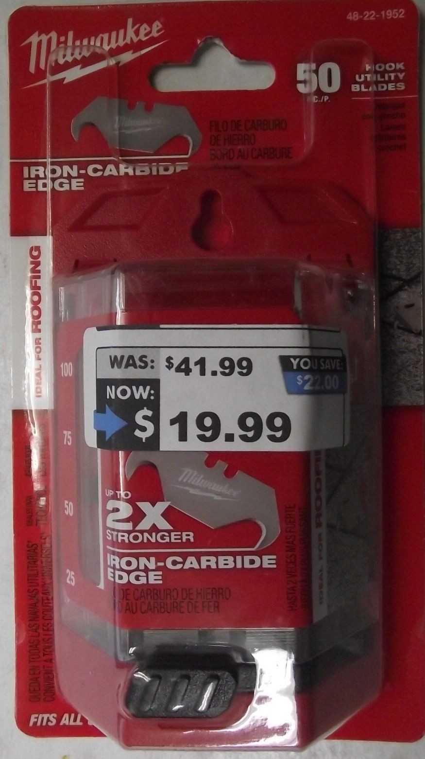 Milwaukee 48-22-1952 Hook Utility Knife Blades With Dispenser 50-Pack England