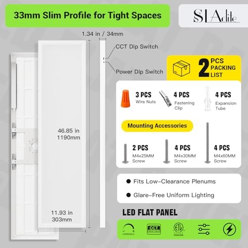 1x4 LED Flat Panel Light,Surface Mount Ceiling Light,5CCT 1x4FT 2PACK