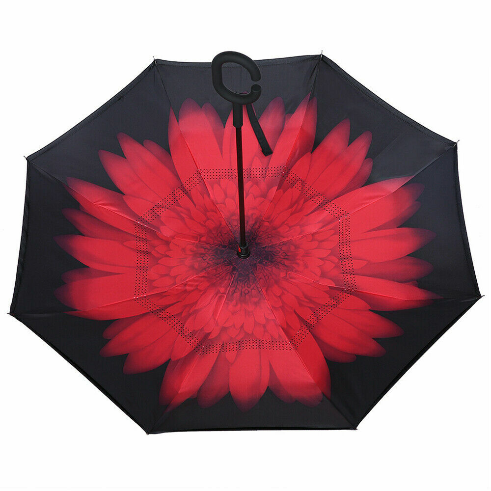 C-Handle Inverted Reverse Umbrella, Flower print (Inside-out, Upside-down)