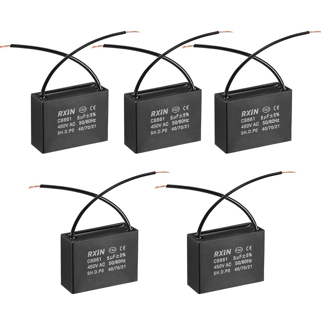 CBB61 Run Capacitor 450V AC 5uF Metallized Polypropylene Film Capacitors 5pcs