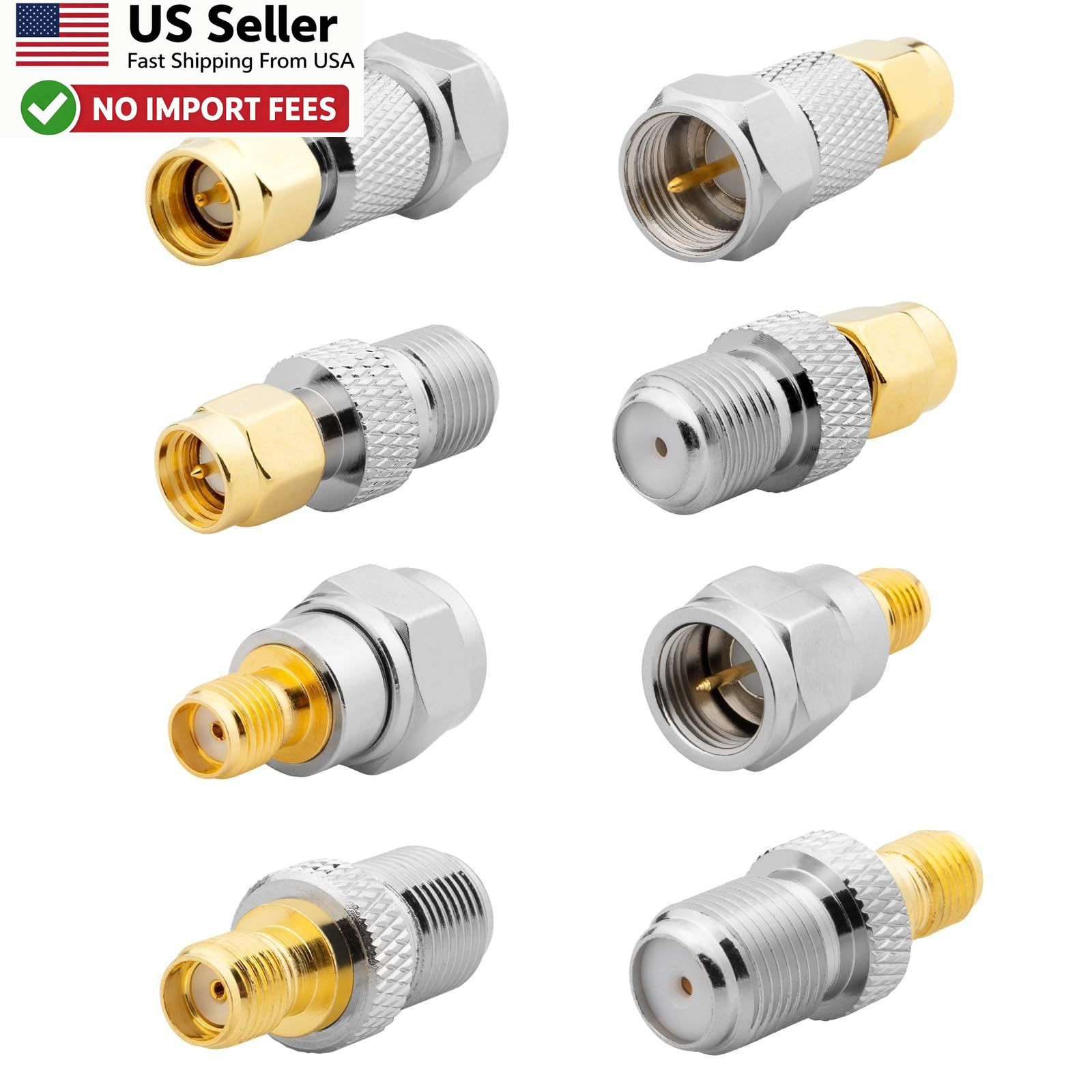 Anina 8 Pcs F Type to SMA Adapter Kit RF Coax Connector Male Female FROM USA
