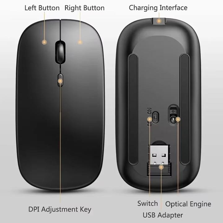 Wireless Mouse slim rechargeable Silver with OTG