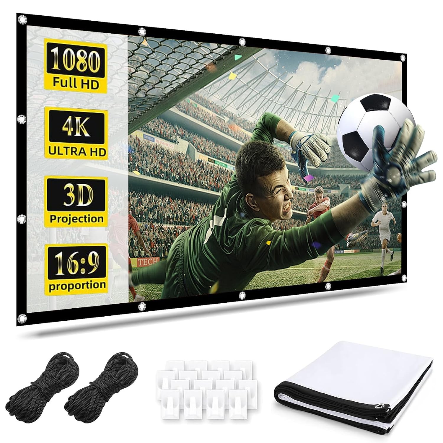 100" 16:9 4K HD Anti-Crease Large Wall Mountable Home Theater Projection