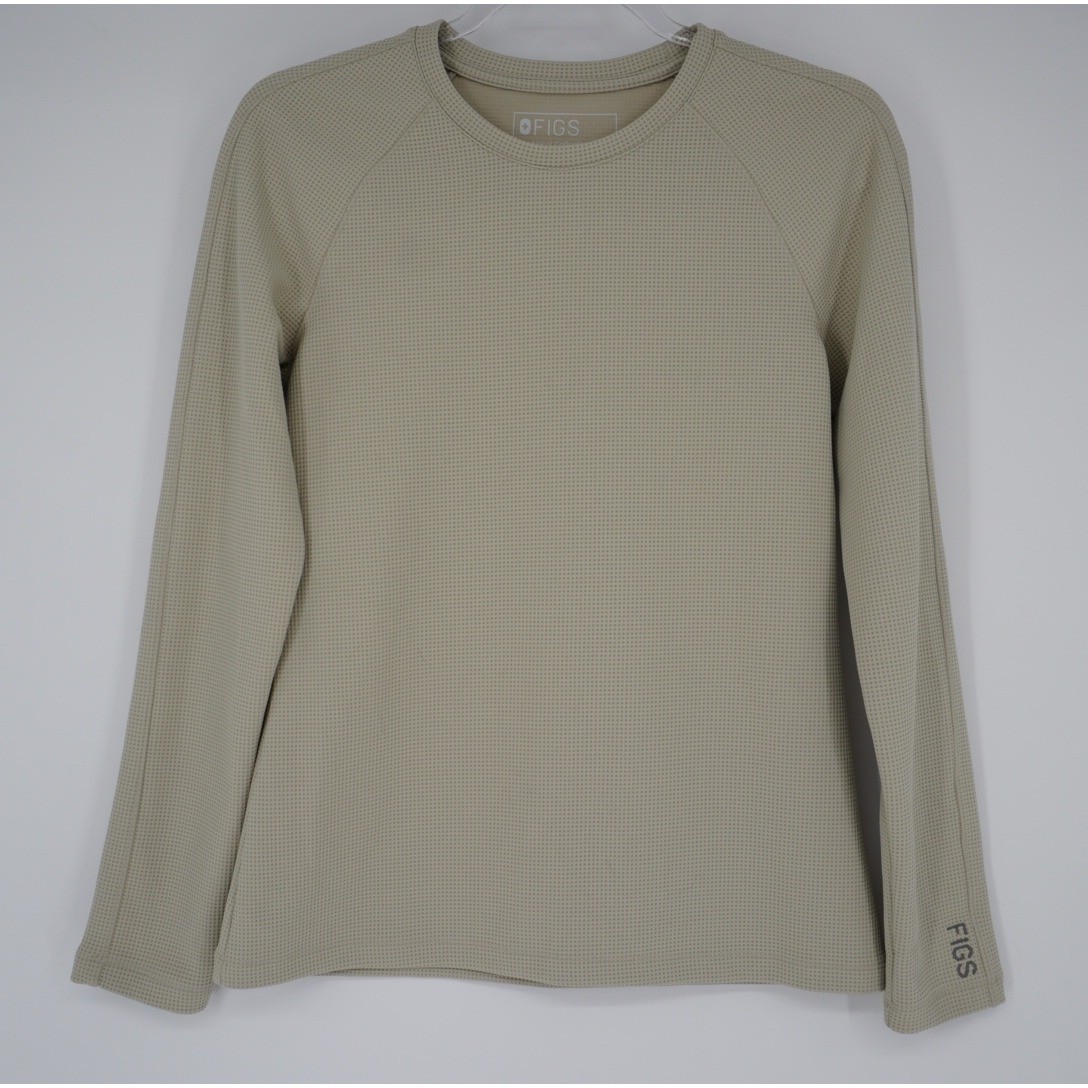 FIGS Technical Collection Waffle Knit Underscrub Top Tan Beige Small