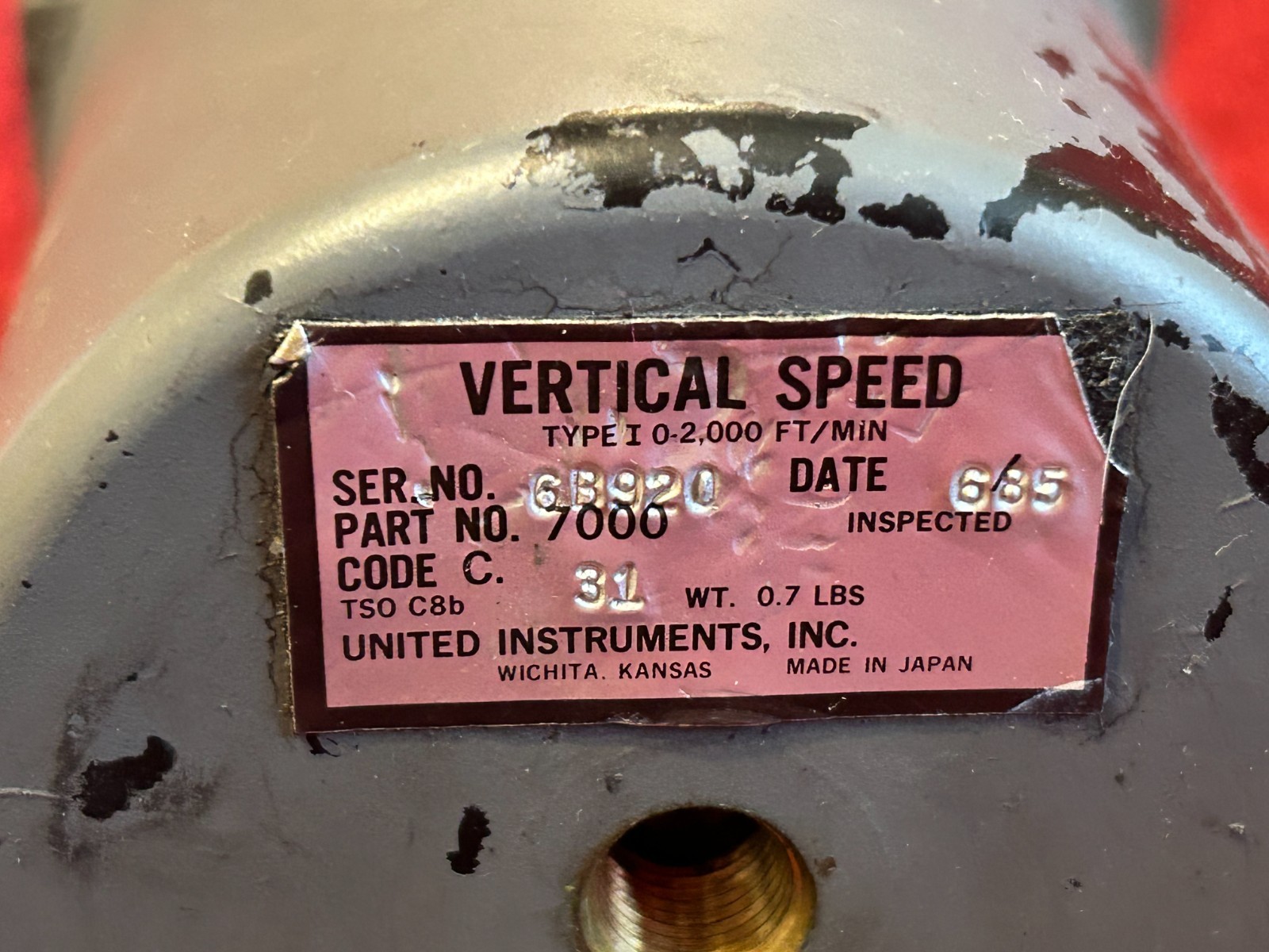UNITED INSTRUMENTS VERTICAL SPEED INDICATOR P/N 7000