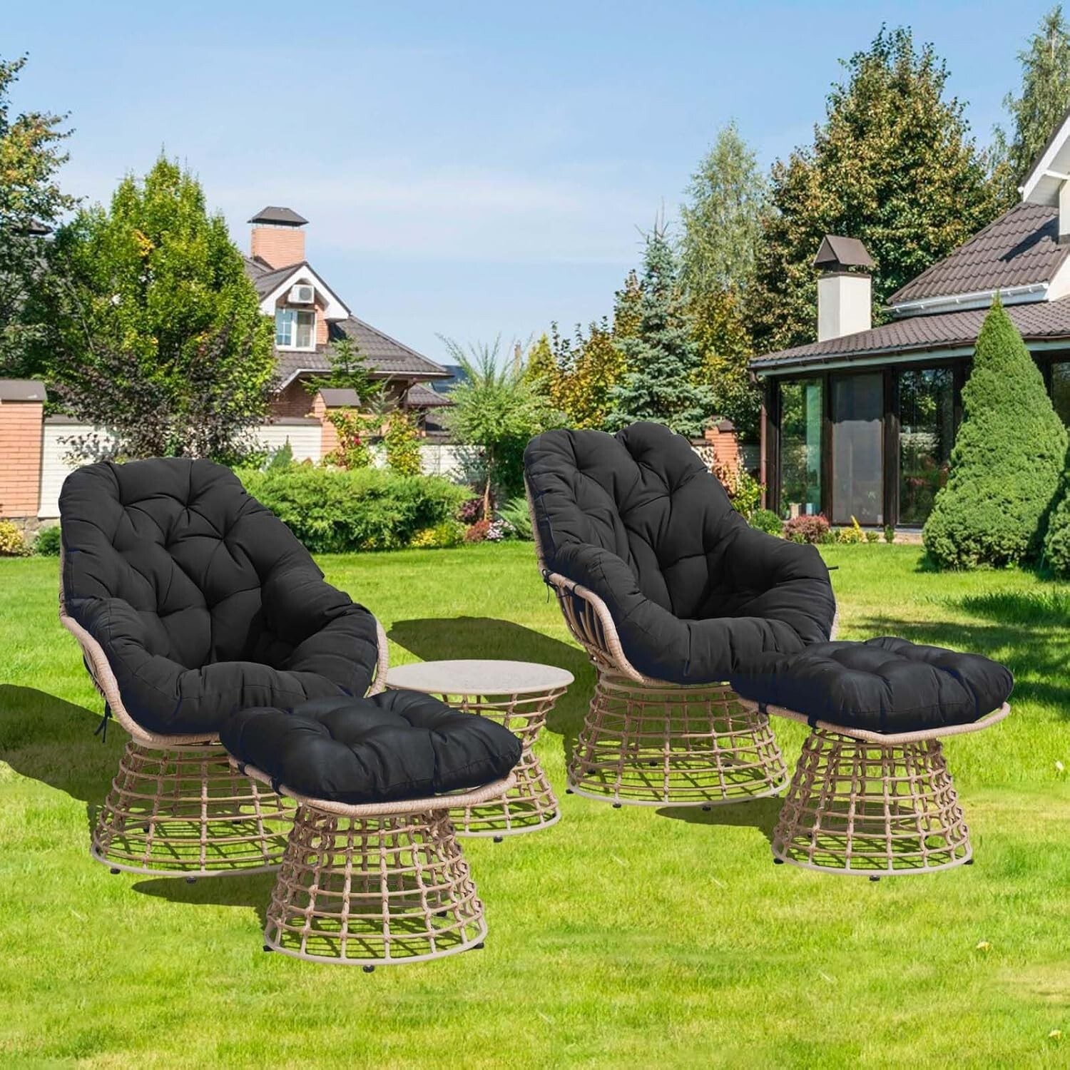5X Swivel Chairs Outdoor Patio Furniture Sets 360° Swivel Wicker Chair and Table