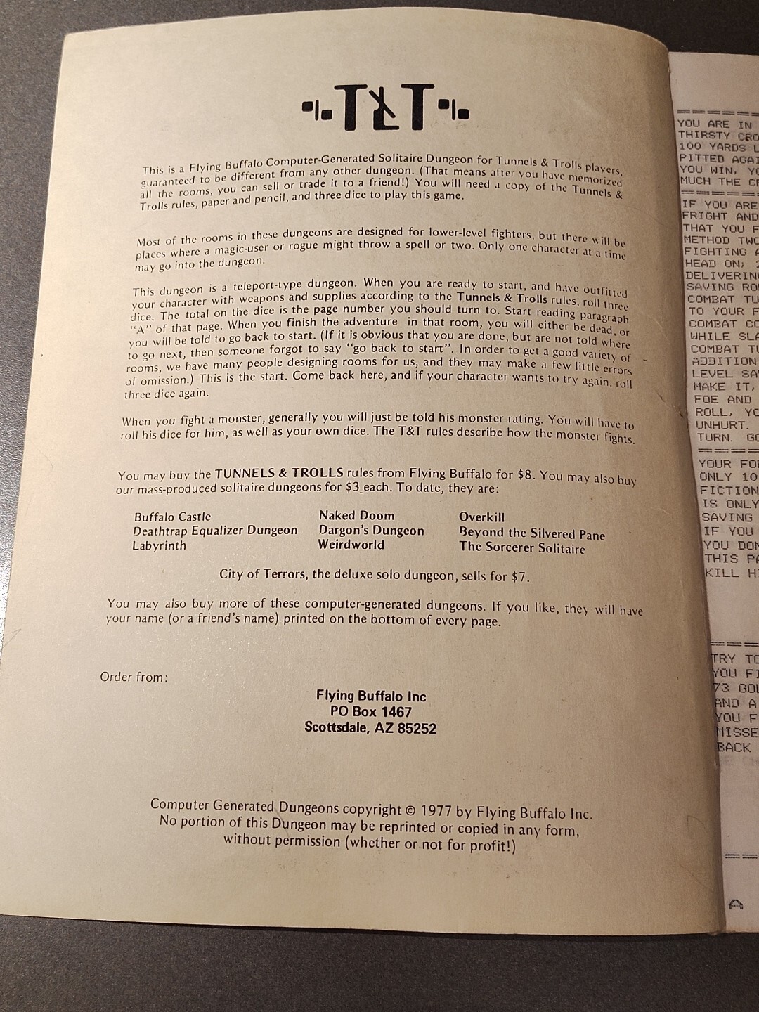 A Computer Generated Solitaire Dungeon 1977 City Of Terrors