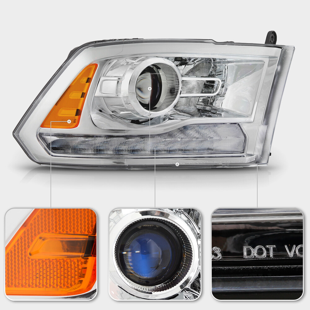 2016-2018 Ram 1500 w/Chrome Trim LED DRL Projector Headlight Headlamp-Passenger