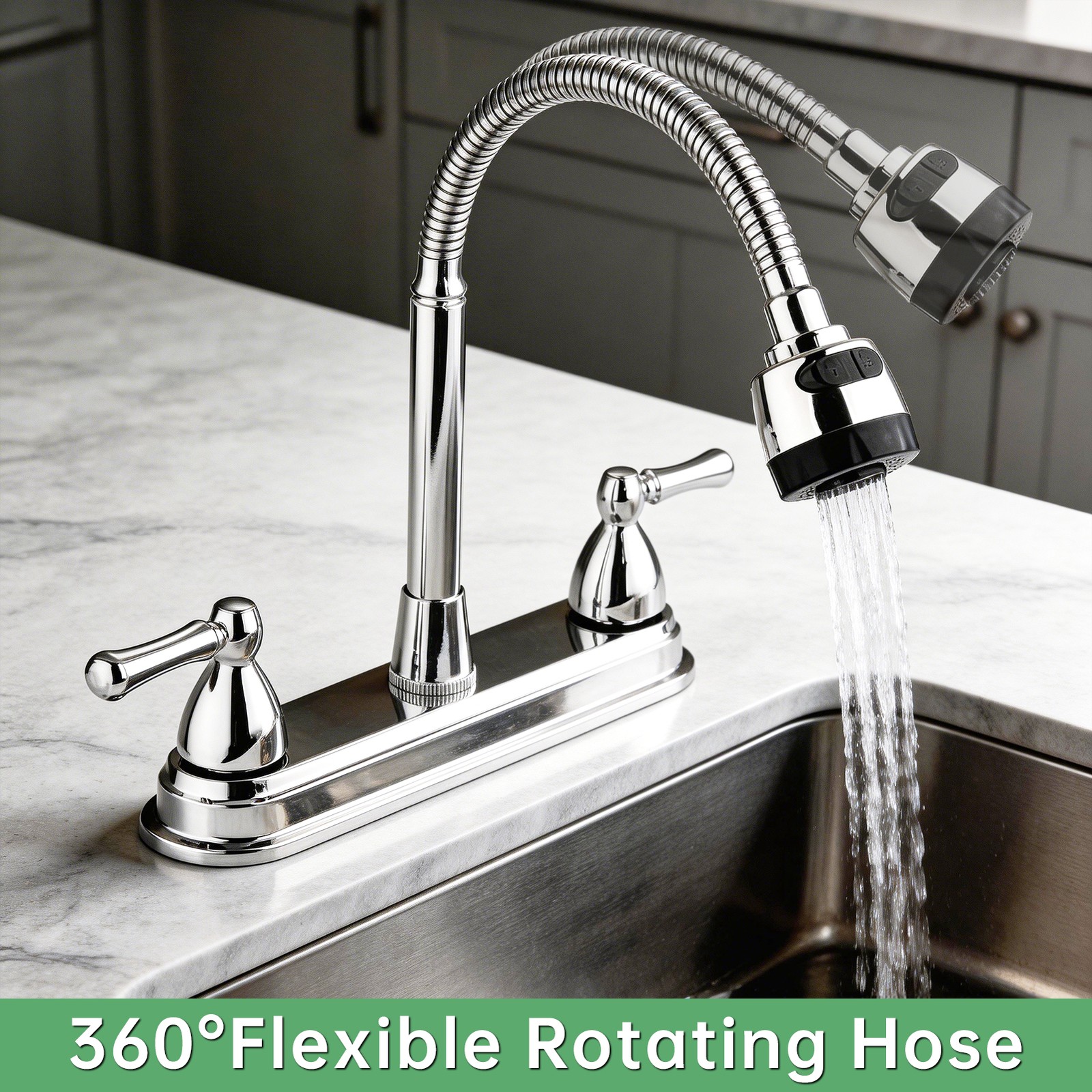 8Inch Chrome/Black High Arc Kitchen Faucet 2Handle Sink Mixer Tap For Home RV US