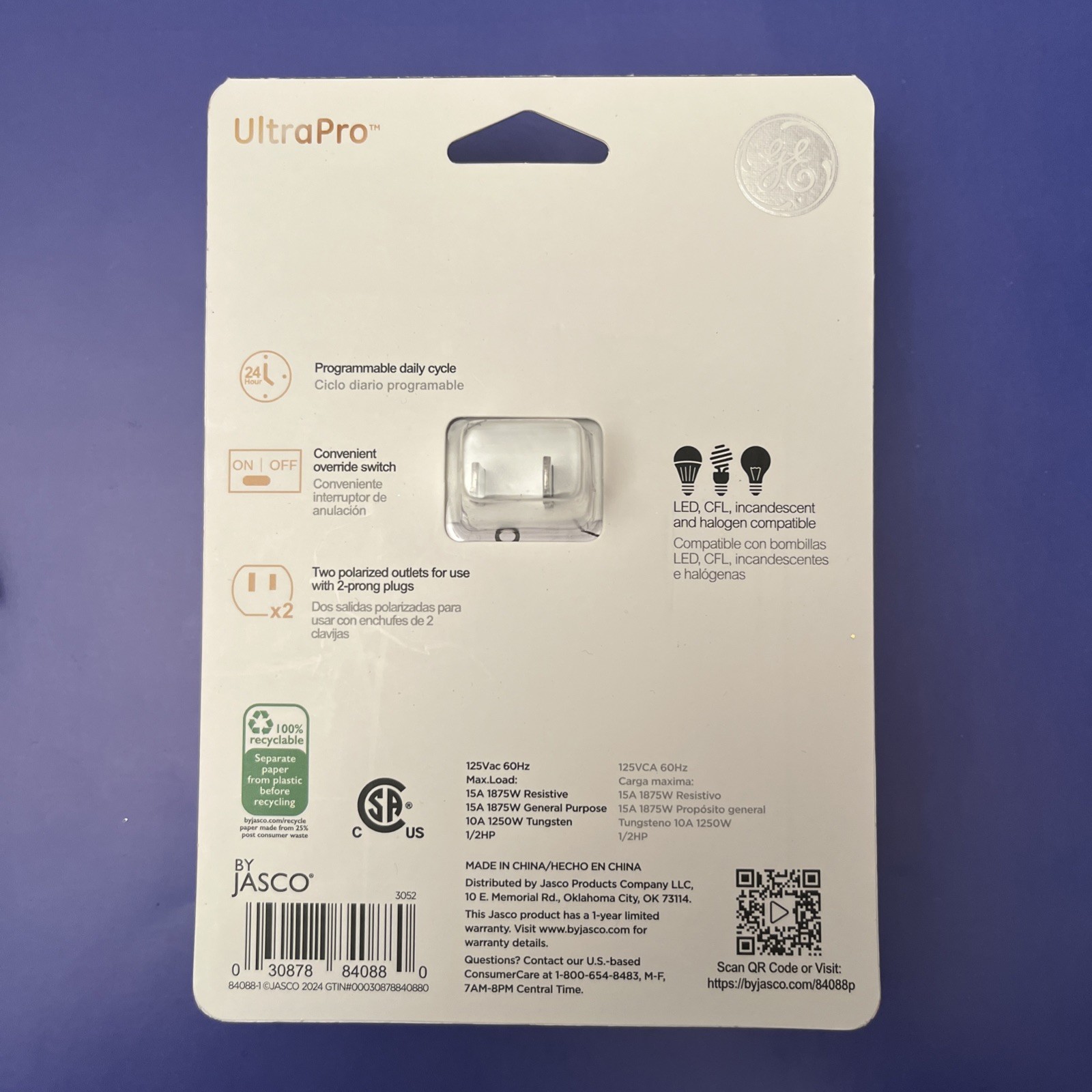 GE Ultrapro Indoor Plug-in Basic Timer Lighting Control Switch Brand New