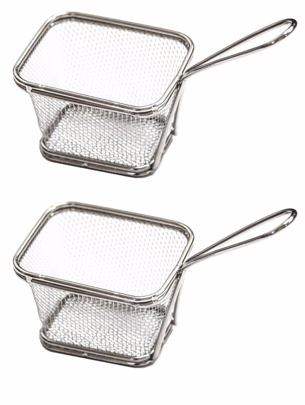 2-Piece Stainless Steel Chips Fries Seafood Snacks Mini Square Serving Basket