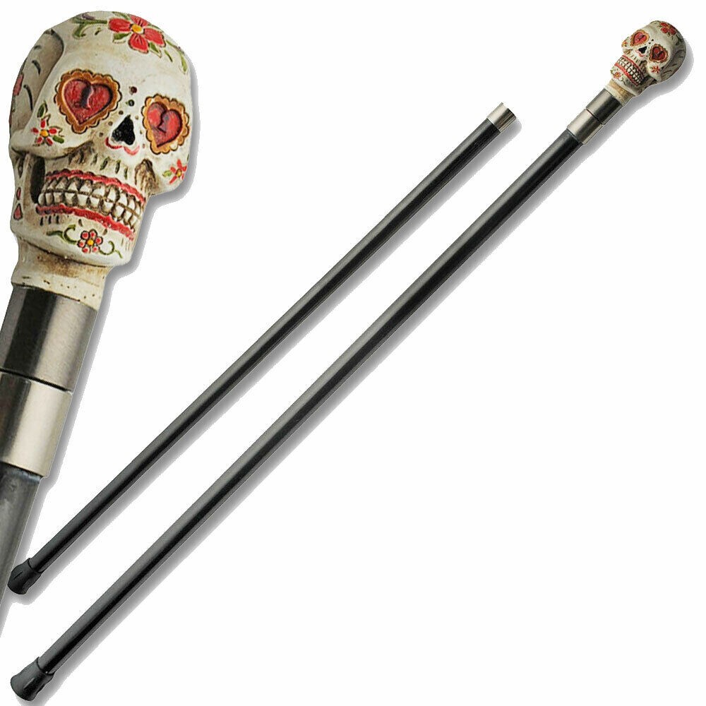 Walking Cane Stick Staff Mobility Rubber Foot 36" Handle RED Skull/Devil Head