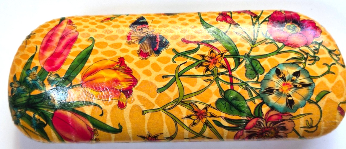 Yellow Floral & Croc Embossed Eyeglass Hard shell Case  6.25" x 2.1/2"
