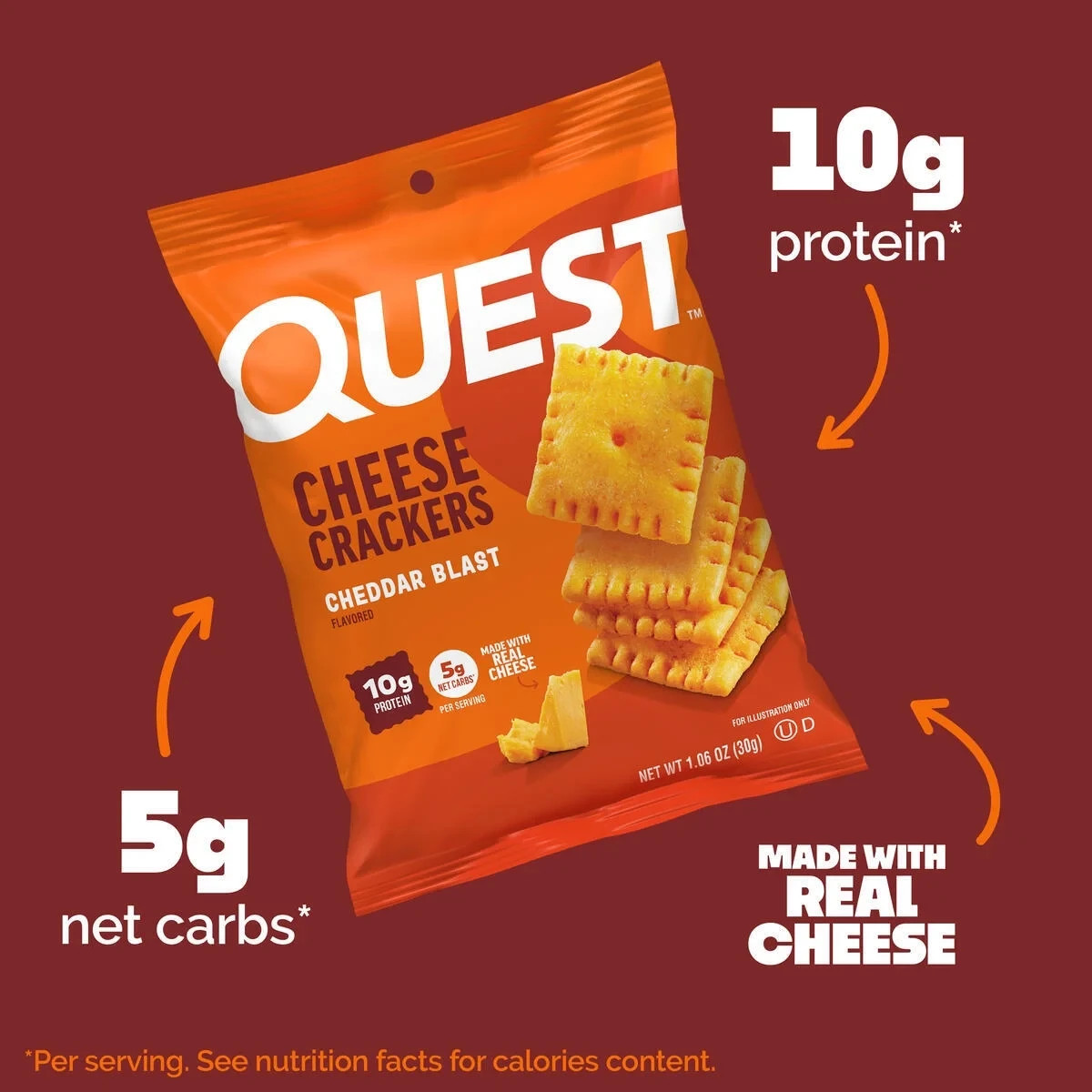 Quest Cheddar Crackers – 10g Protein Made with Real Cheese Pack of 4
