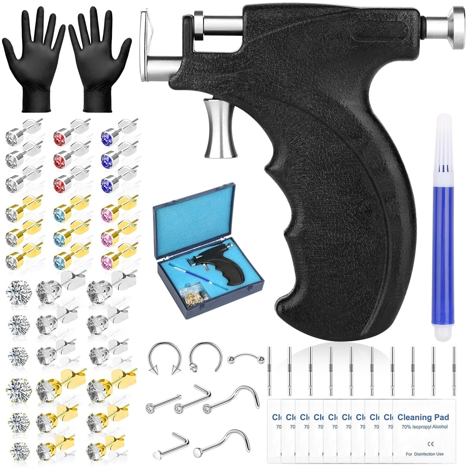 Professional Ear Piercing Gun Kit, Reusable Ear Piercing Machine with Colorful C