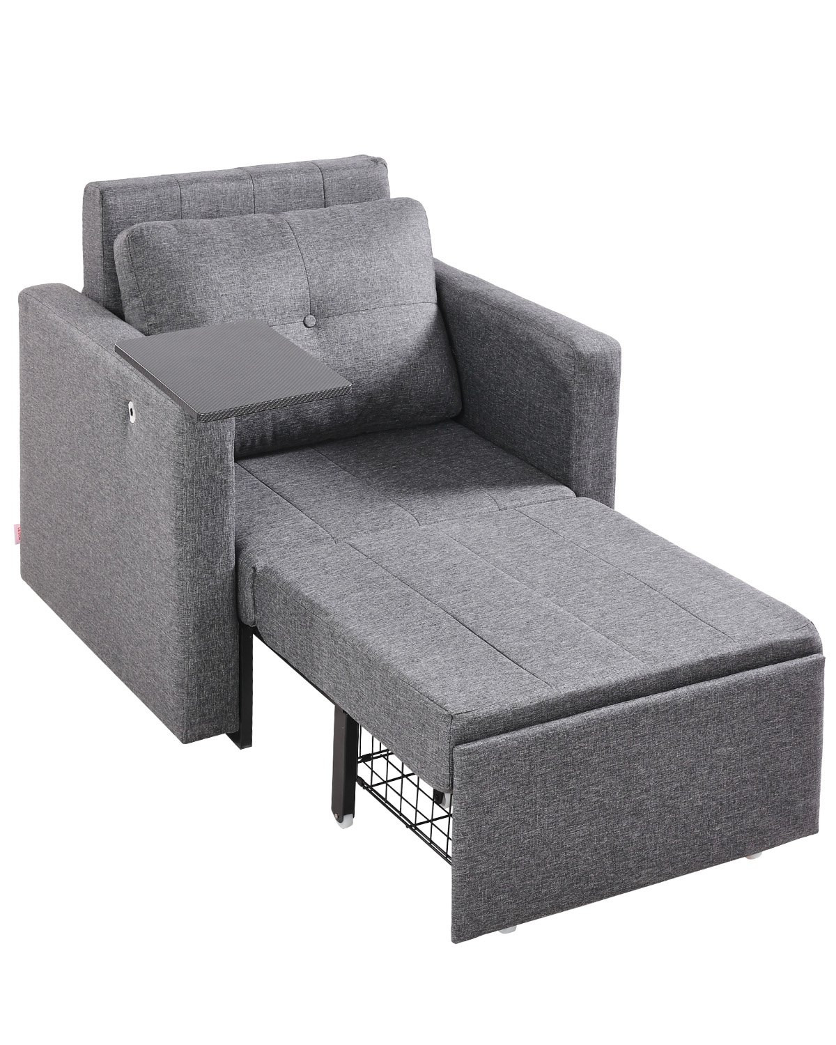 Convertible Sleeper Sofa Bed w/ Storage, Pillow, Desk, Wheels, Gray, 5-Position