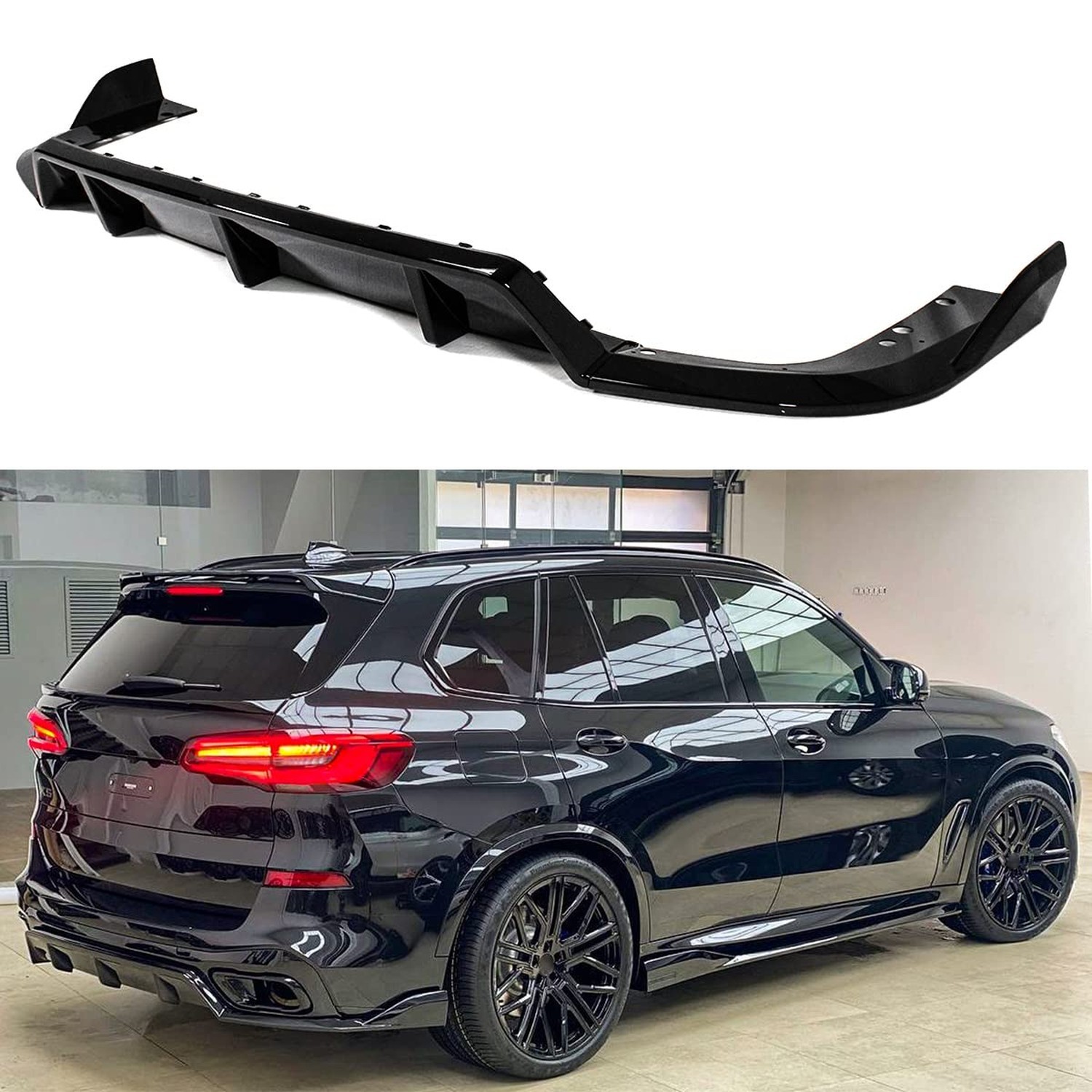 Painted Gloss Black Replacement Shark Fin Rear Bumper Diffuser with Corner Sp...
