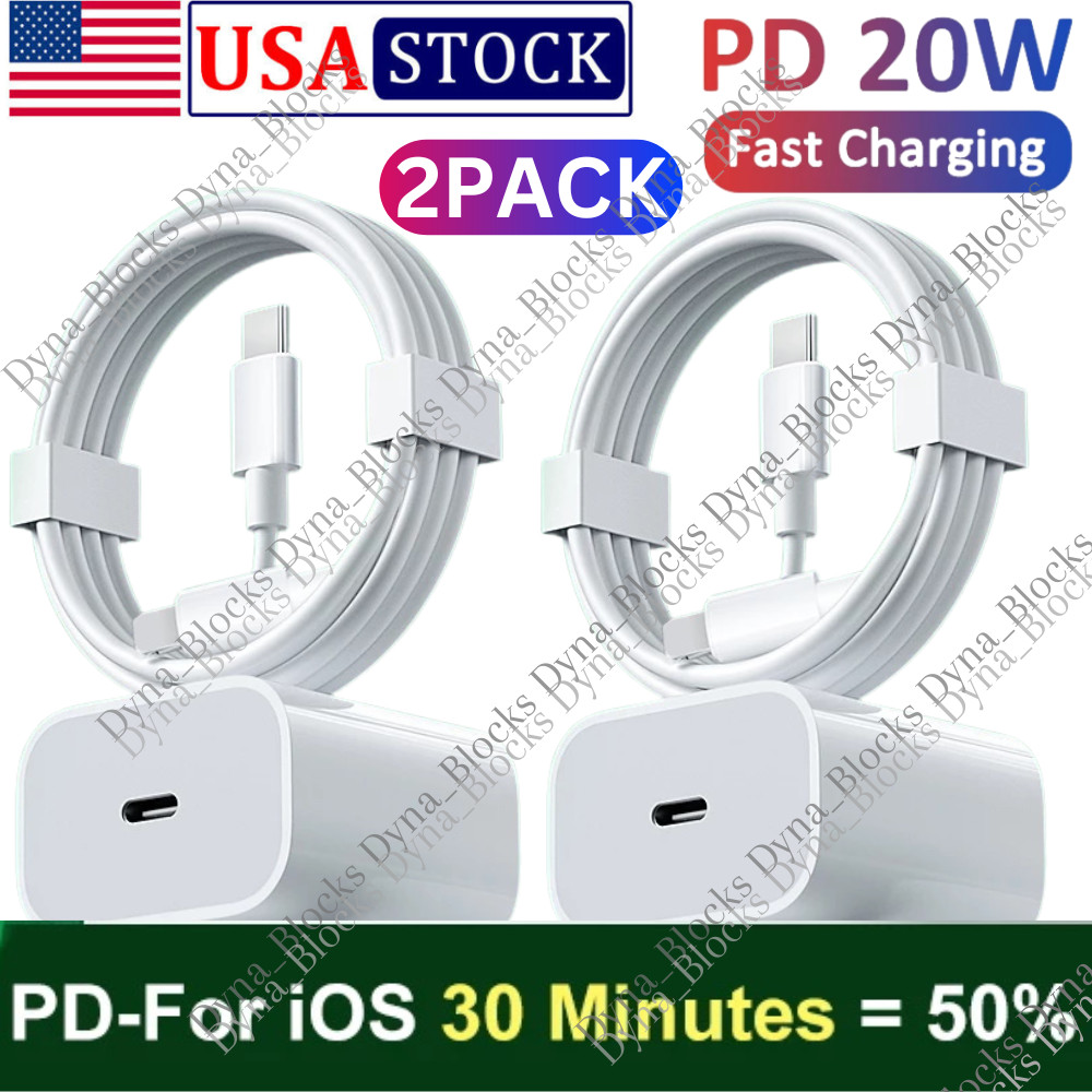 2x USB C 20W Wall Charger Fast Charging Type C Cable Cord For iPhone 14 13 12 11