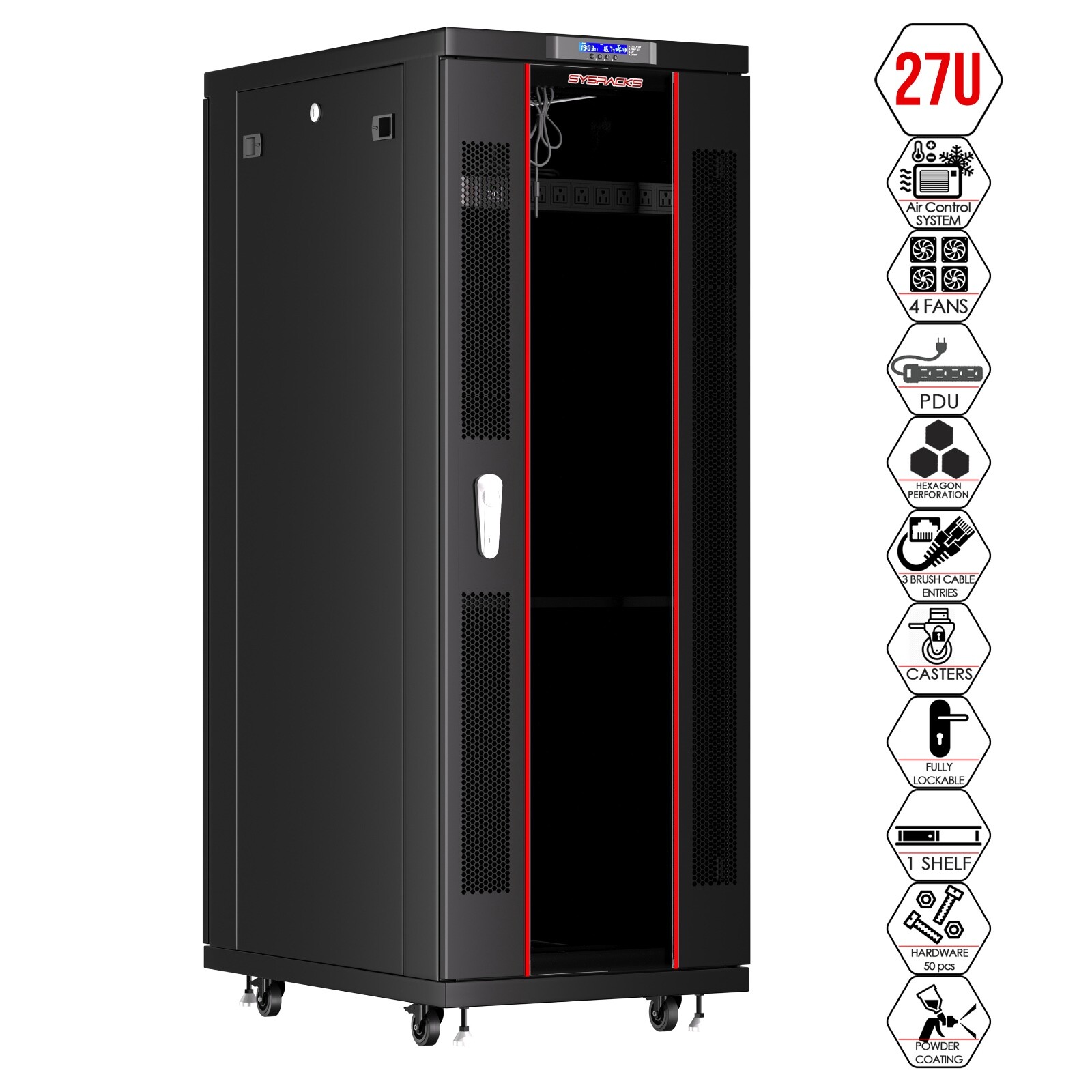 Sysracks 27U Server Rack Cabinet 39" Deep 19" Network Enclosure, Fans, PDU