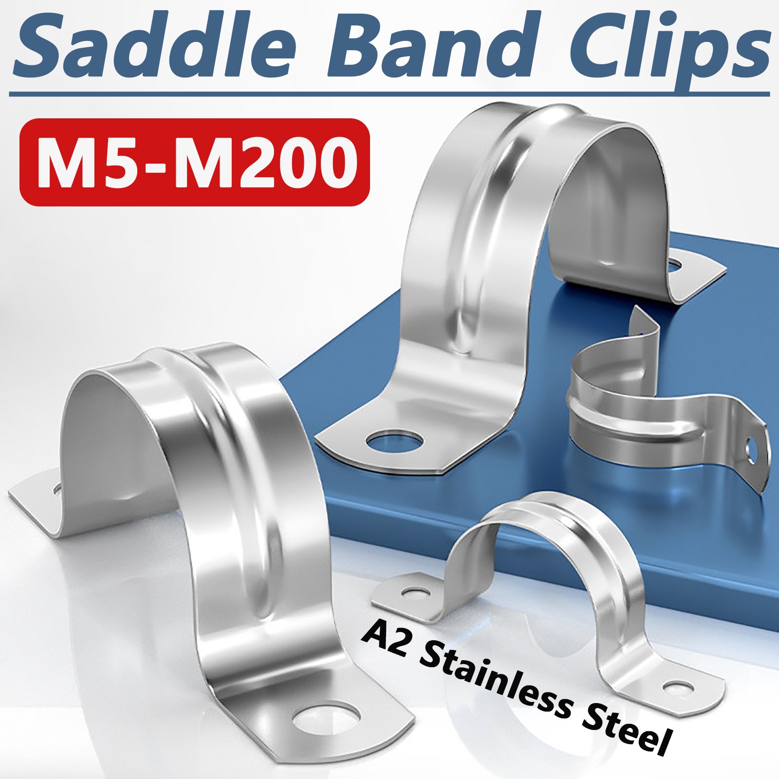 Saddle Band Clips Pipe Brackets A2 Stainless Steel M5/M8-M200 U Shape Brackets