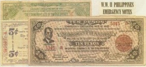 3 Circulated WWII Philippines Emergency Notes