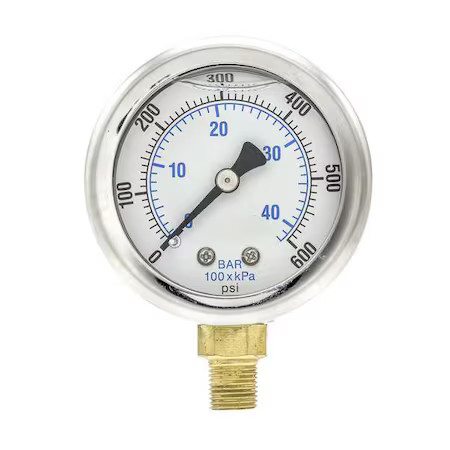 Pic Gauges 201L-208K Industrial Pressure Gauge, 0 To 600 Psi, 2 In Dial, 1/8 In