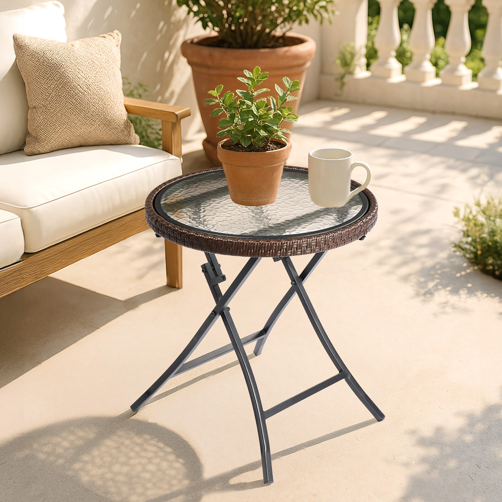 18"/19" Small Patio Side Table Round Coffee Table Foldable Sofa Side Table,New