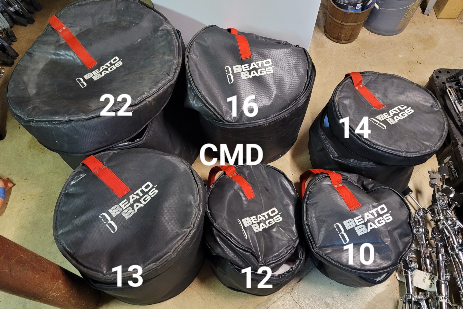 SET OF 6 USED BEATO PRO I DRUM BAGS TOMS FLOOR BASS 90S 10/12/13/14/16/22
