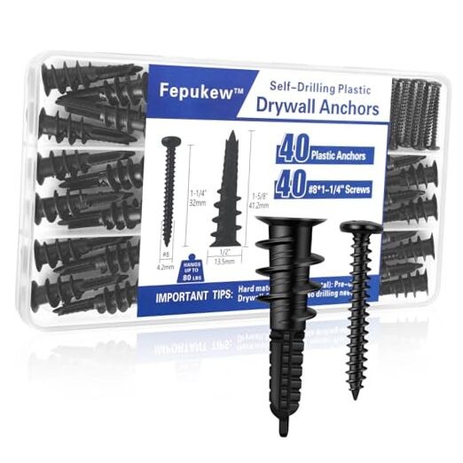 80PCS Self-Drilling #8 Drywall Anchors & Screws Set - Heavy-Duty Nylon+Glass