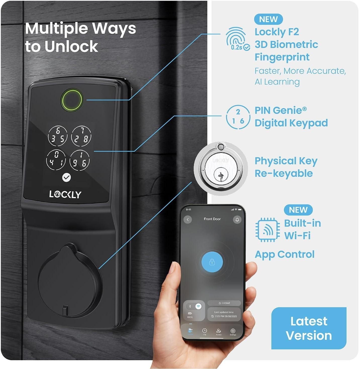 Lockly Secure Pro Deadbolt Smart Lock with Built-in Wi-Fi, TapCom Compatible
