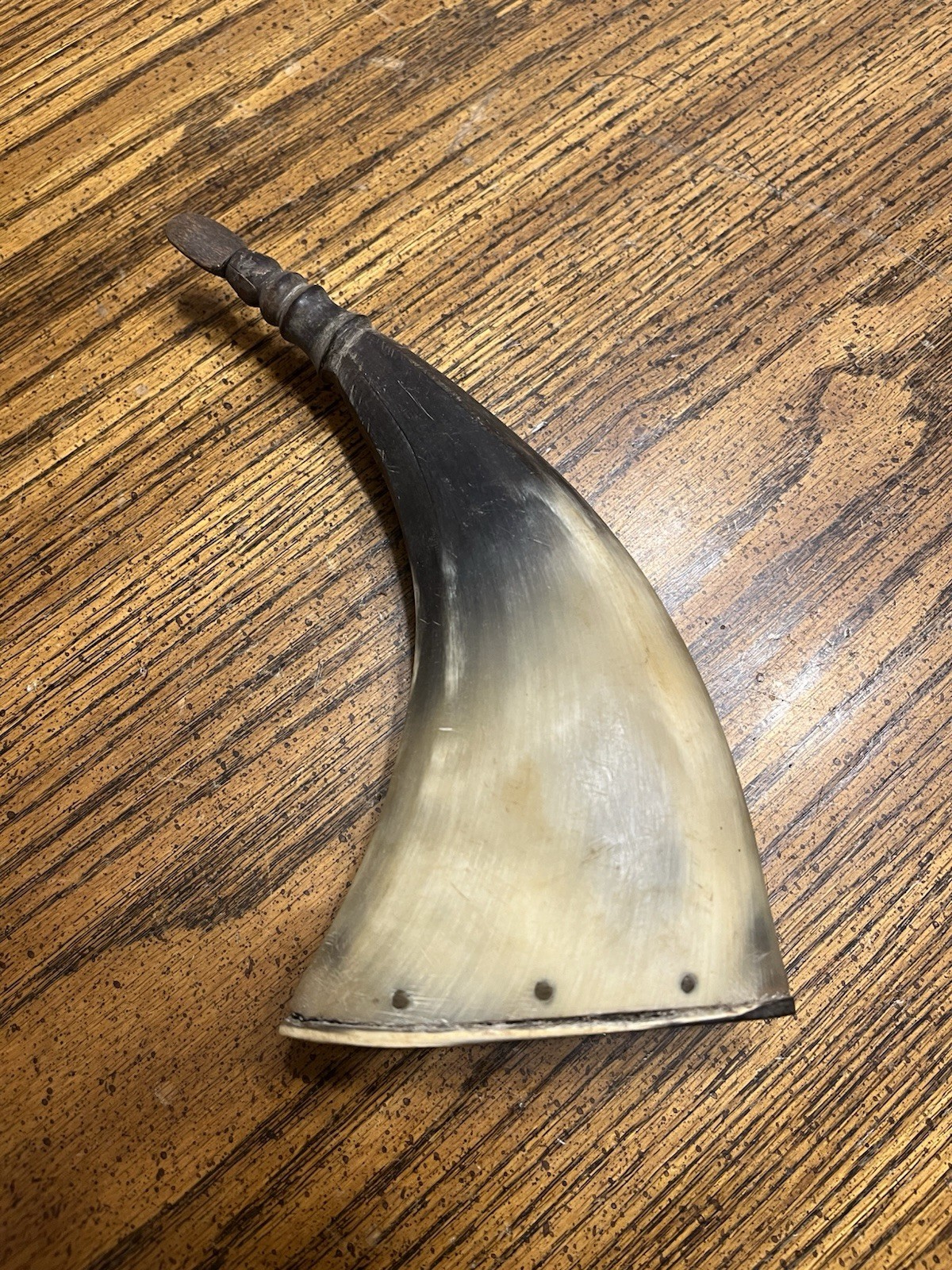 Antique 1700s/1800s Flat Handmade Animal Horn Black Powder Flask